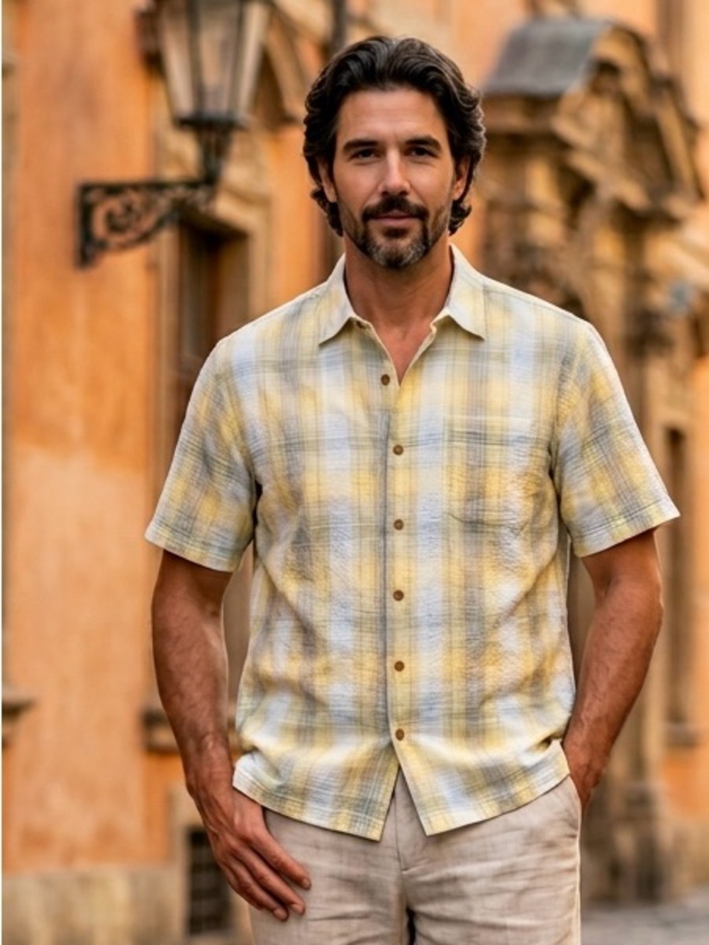 Tommy Bahama 3XL Plaid Silk Blend Short Sleeve Button Down Shirt